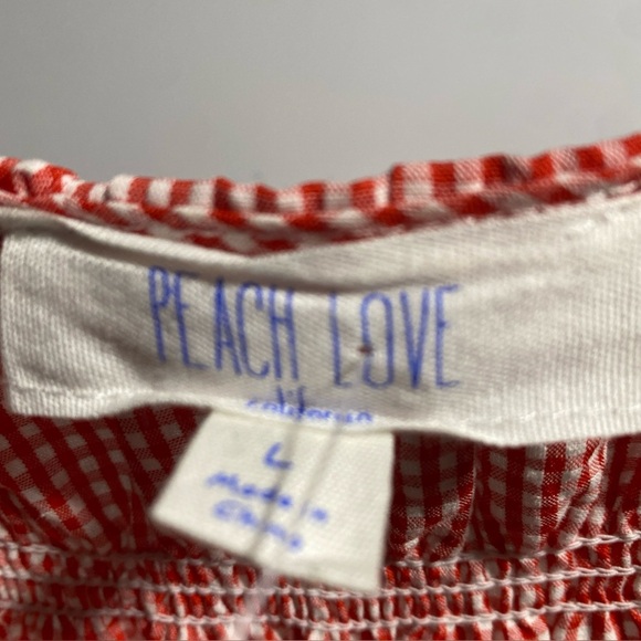 PEach LoveCalifornia Gingham smocked bodice flutters slave tiered midi dress J-2 - Picture 6 of 8